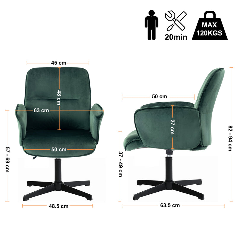 Ergonomic swivel office chair with armrests in green fir velvet THOMASINA RELAX VELVET GREEN