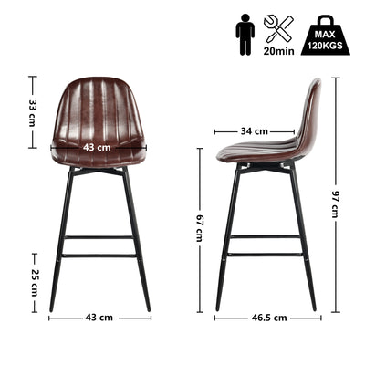 Set of 2 Vintage Faux Suede Industrial Style Swivel Bar Stools 67Hcm CHARLTON COUNTER SUEDE BROWN BLACK LEG 2PCS