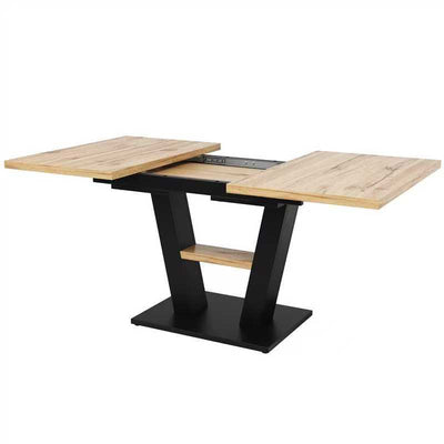 Table de Salle à Manger Extensible en MDF Effet Bois et Métal Noir – Design Moderne (118-157cm) MURLID