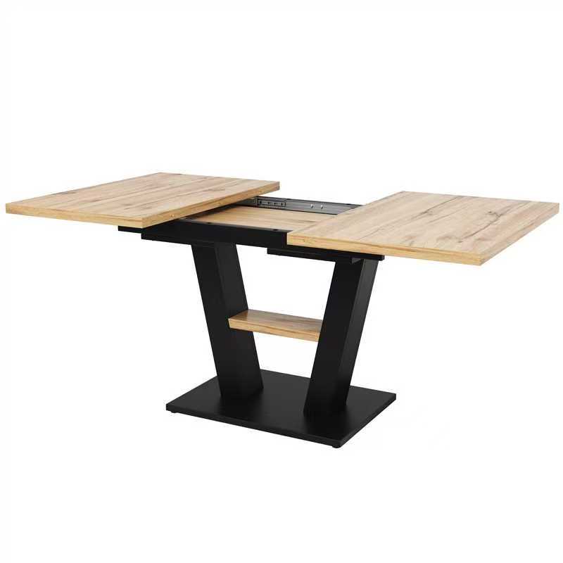 Table de Salle à Manger Extensible en MDF Effet Bois et Métal Noir – Design Moderne (118-157cm) MURLID