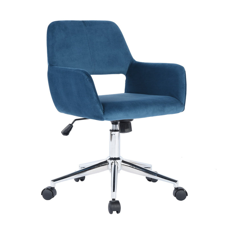 ROSS CHROME - Modern blue velvet office chair