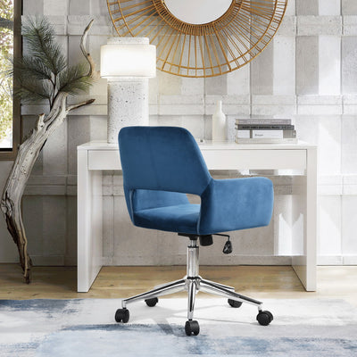 ROSS CHROME - Modern blue velvet office chair