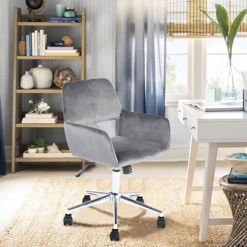 ROSS CHROME VELVET GREY - Modern office chair in gray velvet
