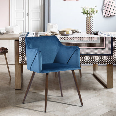 ALDRIDGE VELVET NAVYBLUE BROWN LEG - Dining chairs