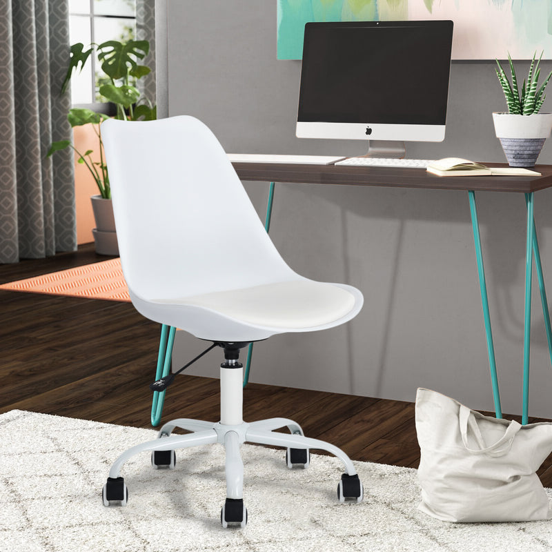 BLOKHUS WHITE - White minimalist office chair with wheels