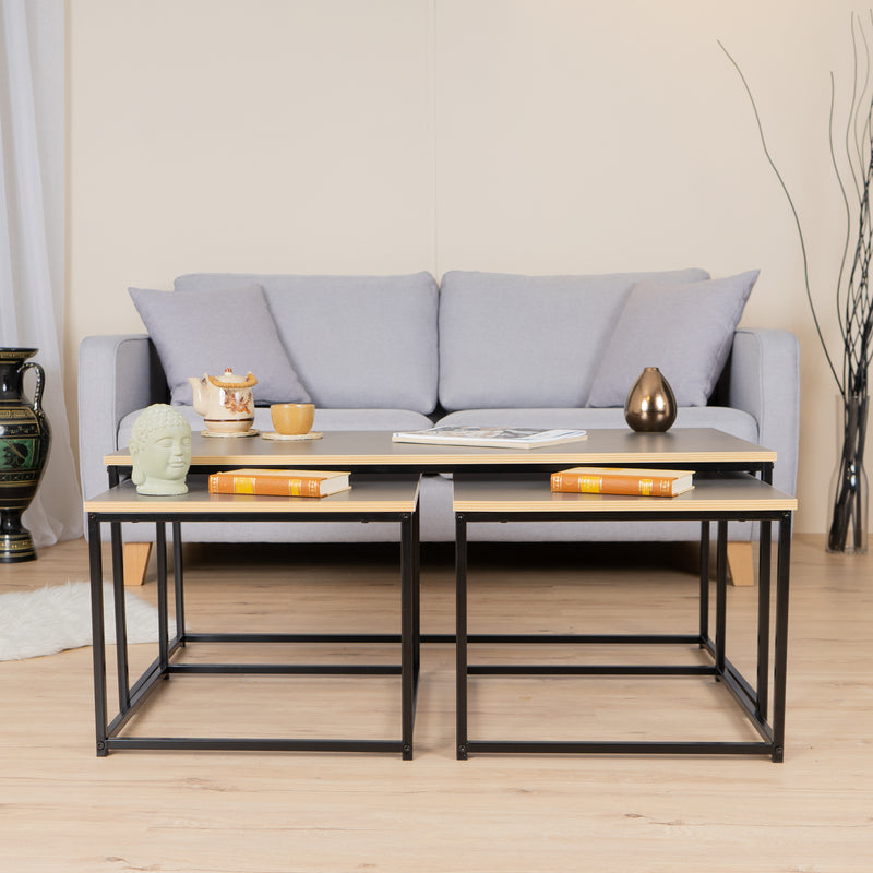 RICKY WOOD 110CM - Set of 3 modern and design nesting coffee tables
