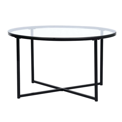 INMA Round Glass and Black Metal Coffee Table
