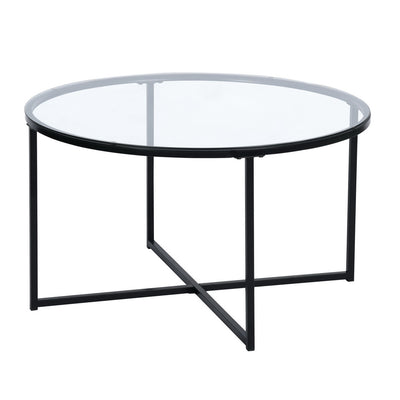 INMA Round Glass and Black Metal Coffee Table