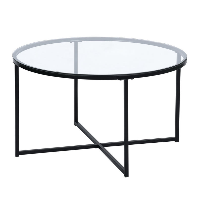 INMA Round Glass and Black Metal Coffee Table