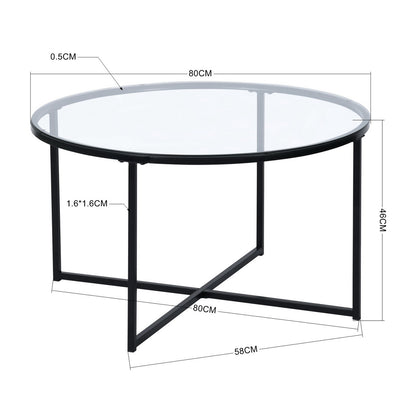 INMA Round Glass and Black Metal Coffee Table