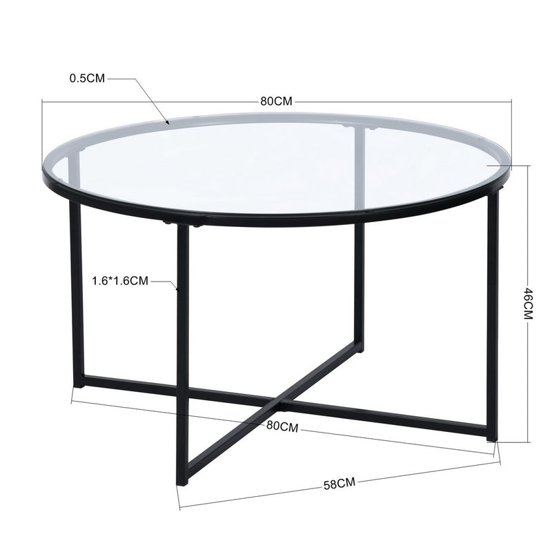 INMA Round Glass and Black Metal Coffee Table