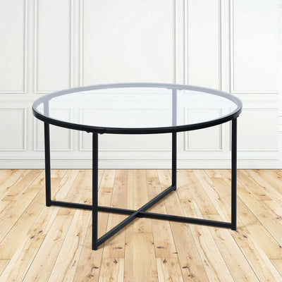 INMA Round Glass and Black Metal Coffee Table