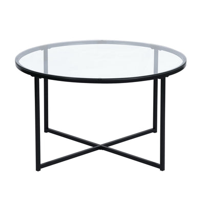 INMA Round Glass and Black Metal Coffee Table