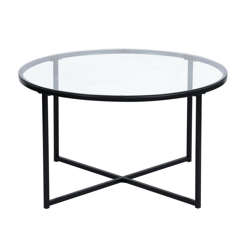 INMA Round Glass and Black Metal Coffee Table
