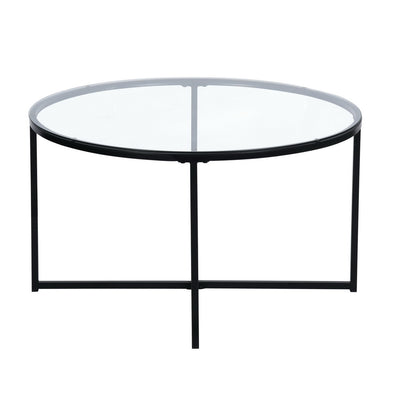 INMA Round Glass and Black Metal Coffee Table