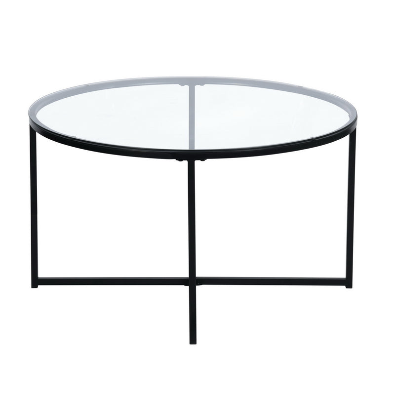 INMA Round Glass and Black Metal Coffee Table