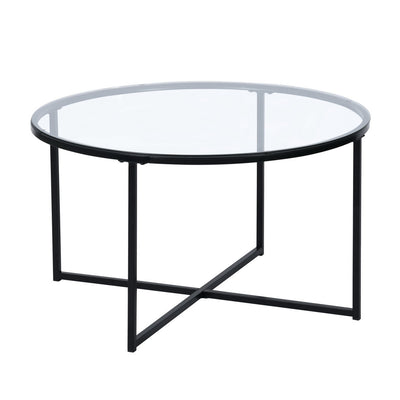 INMA Round Glass and Black Metal Coffee Table