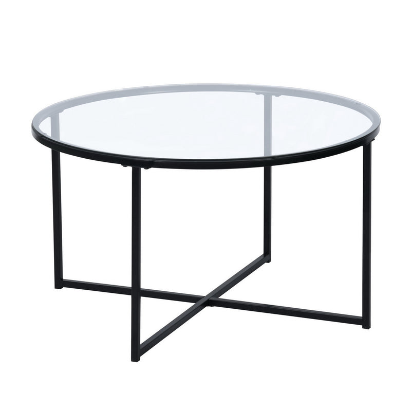 INMA Round Glass and Black Metal Coffee Table