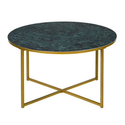 INMA GREEN - Round coffee table in green glass and gold metal