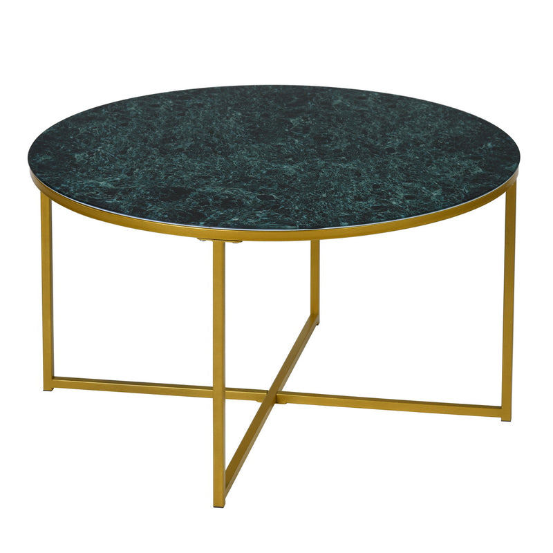 INMA GREEN - Round coffee table in green glass and gold metal