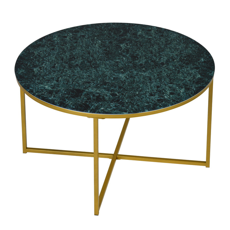INMA GREEN - Round coffee table in green glass and gold metal