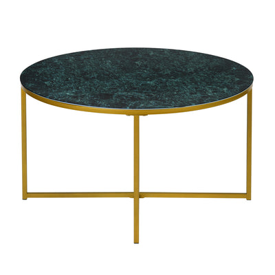 INMA GREEN - Round coffee table in green glass and gold metal