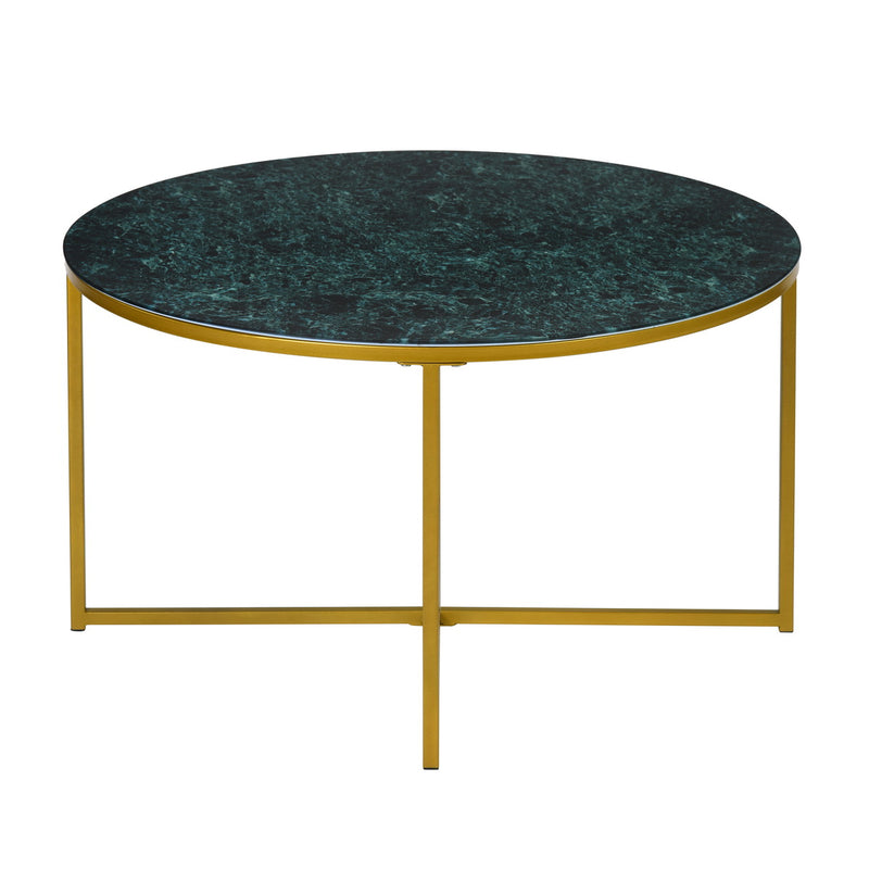 INMA GREEN - Round coffee table in green glass and gold metal