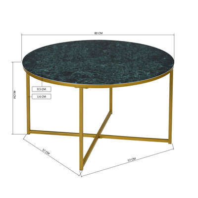 INMA GREEN - Round coffee table in green glass and gold metal