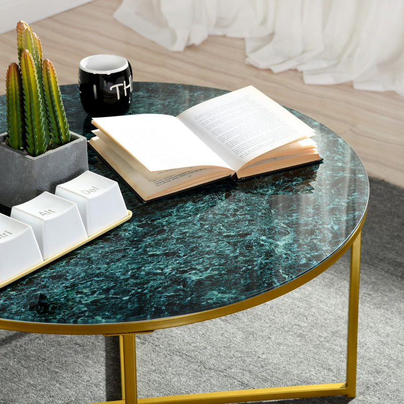 INMA GREEN - Round coffee table in green glass and gold metal