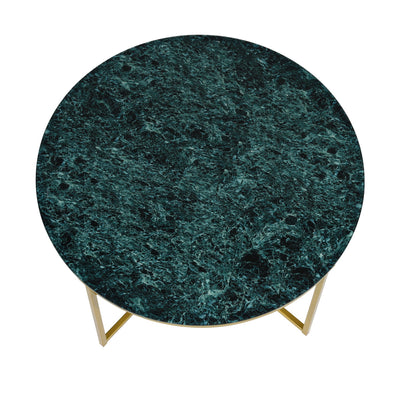 INMA GREEN - Round coffee table in green glass and gold metal