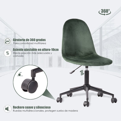 LORANZO DARK GREEN - Office chair with wheels in green velvet