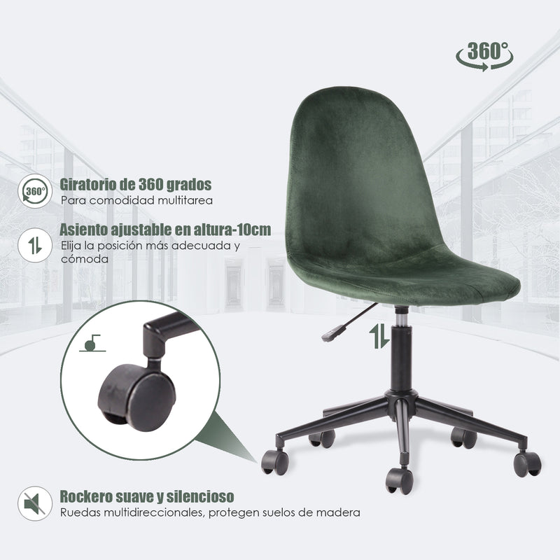 LORANZO DARK GREEN - Office chair with wheels in green velvet