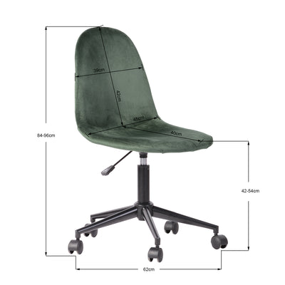 LORANZO DARK GREEN - Office chair with wheels in green velvet