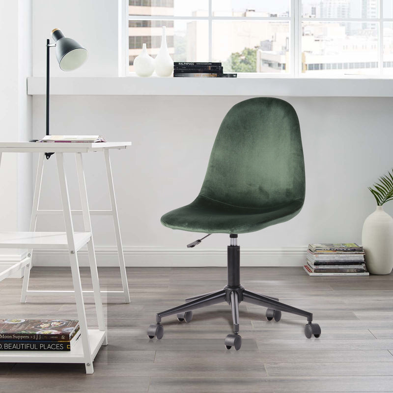 LORANZO DARK GREEN - Office chair with wheels in green velvet