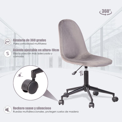 LORANZO VELVET GREY - Office chair with wheels in grey velvet