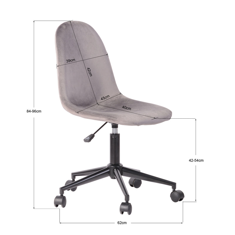 LORANZO VELVET GREY - Office chair with wheels in grey velvet