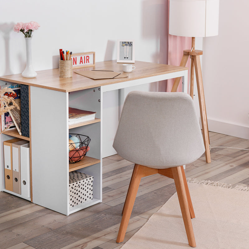WEEKS - Modern desk with five white shelves and oak wood