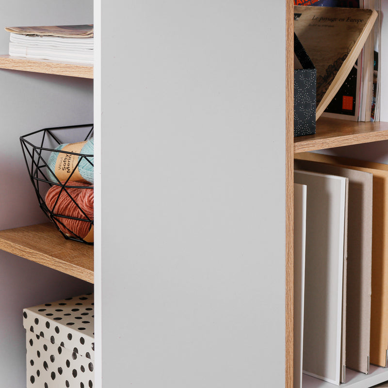 WEEKS - Modern desk with five white shelves and oak wood