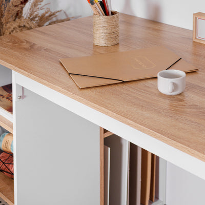 WEEKS - Modern desk with five white shelves and oak wood
