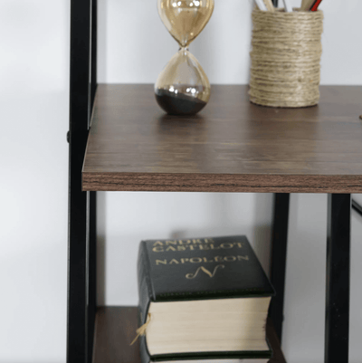 POUCHU - Computer desk for the home office - Workstation with 4 levels shelves - Dark oak