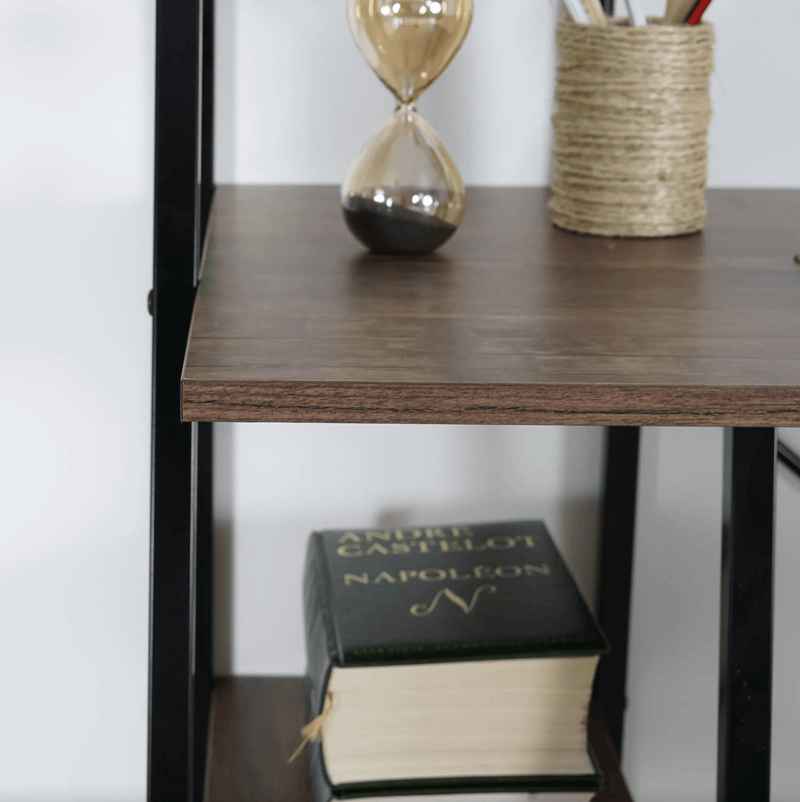POUCHU - Computer desk for the home office - Workstation with 4 levels shelves - Dark oak