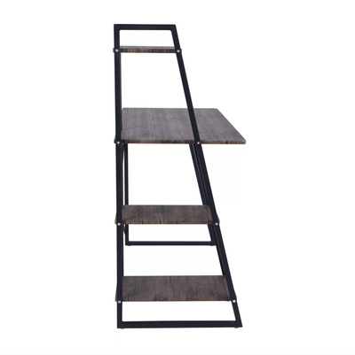 POUCHU - Computer desk for the home office - Workstation with 4 levels shelves - Dark oak
