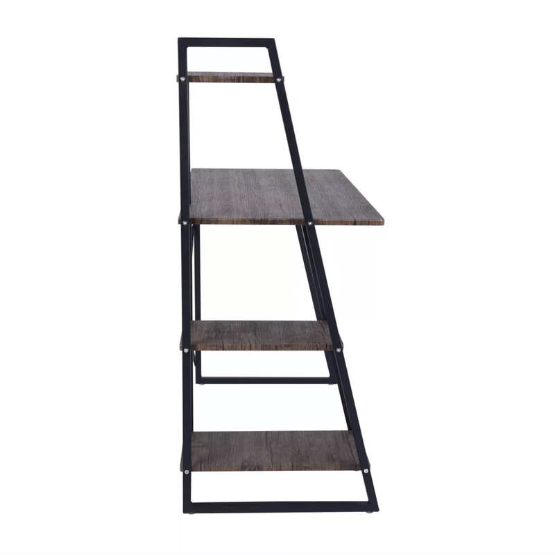 POUCHU - Computer desk for the home office - Workstation with 4 levels shelves - Dark oak