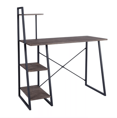 POUCHU - Computer desk for the home office - Workstation with 4 levels shelves - Dark oak