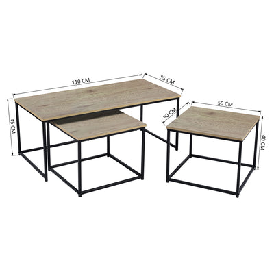 RICKY WOOD 110CM - Set of 3 modern and design nesting coffee tables