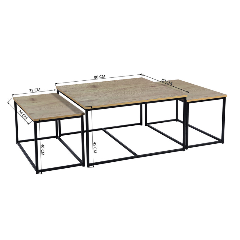 RICKY WOOD 80CM - Set of 3 modern and design nesting coffee tables