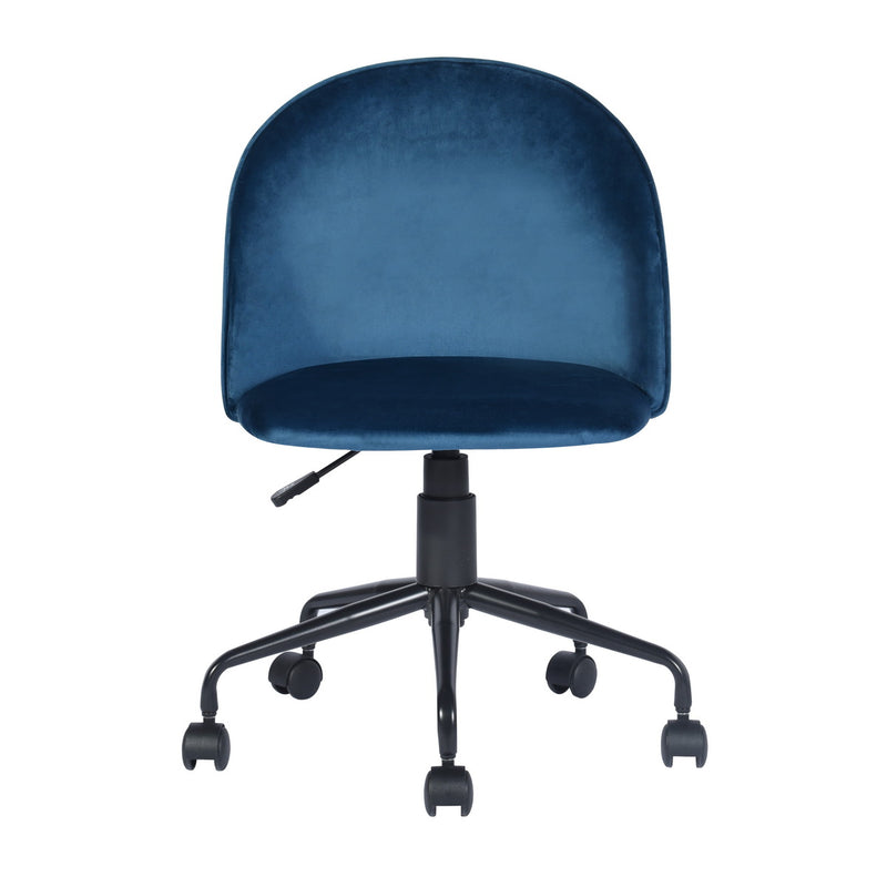 ROMBA BLUE - Office chair with wheels in blue velvet and quilted details