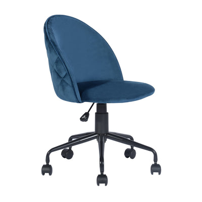 ROMBA BLUE - Office chair with wheels in blue velvet and quilted details