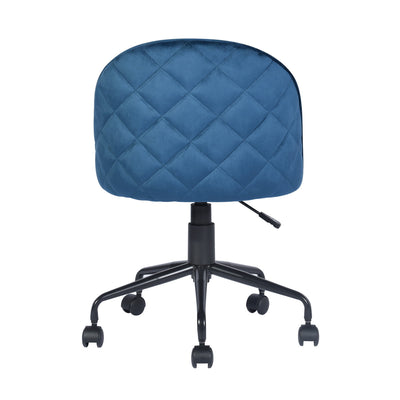 ROMBA BLUE - Office chair with wheels in blue velvet and quilted details