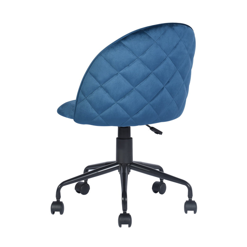 ROMBA BLUE - Office chair with wheels in blue velvet and quilted details